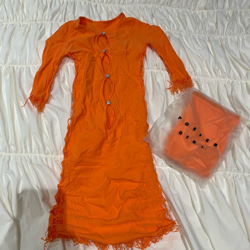 Never worn, orange Poster Girl zebra dress with rhinestone buttons